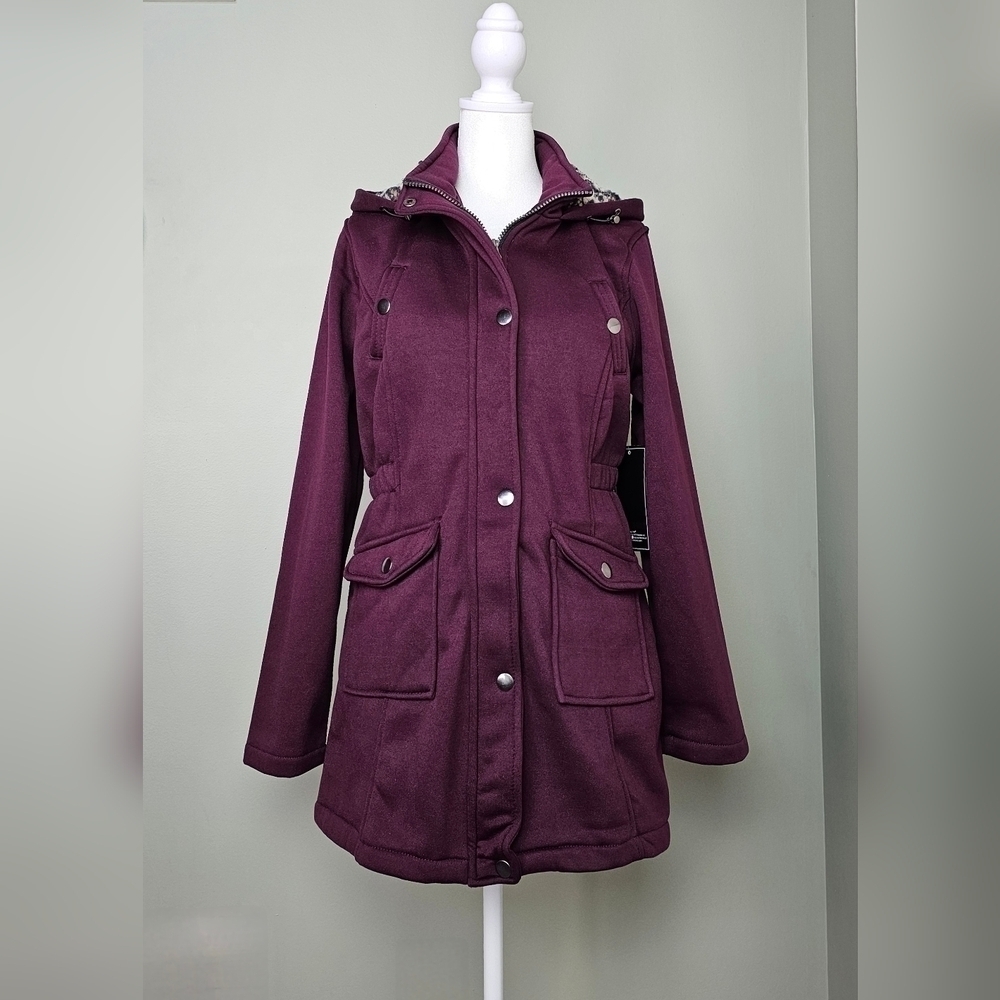 Big Chill Fig Leopard Sherpa-Lined Hood Fleece Anorak Womens SMALL BURGUNDY WINE